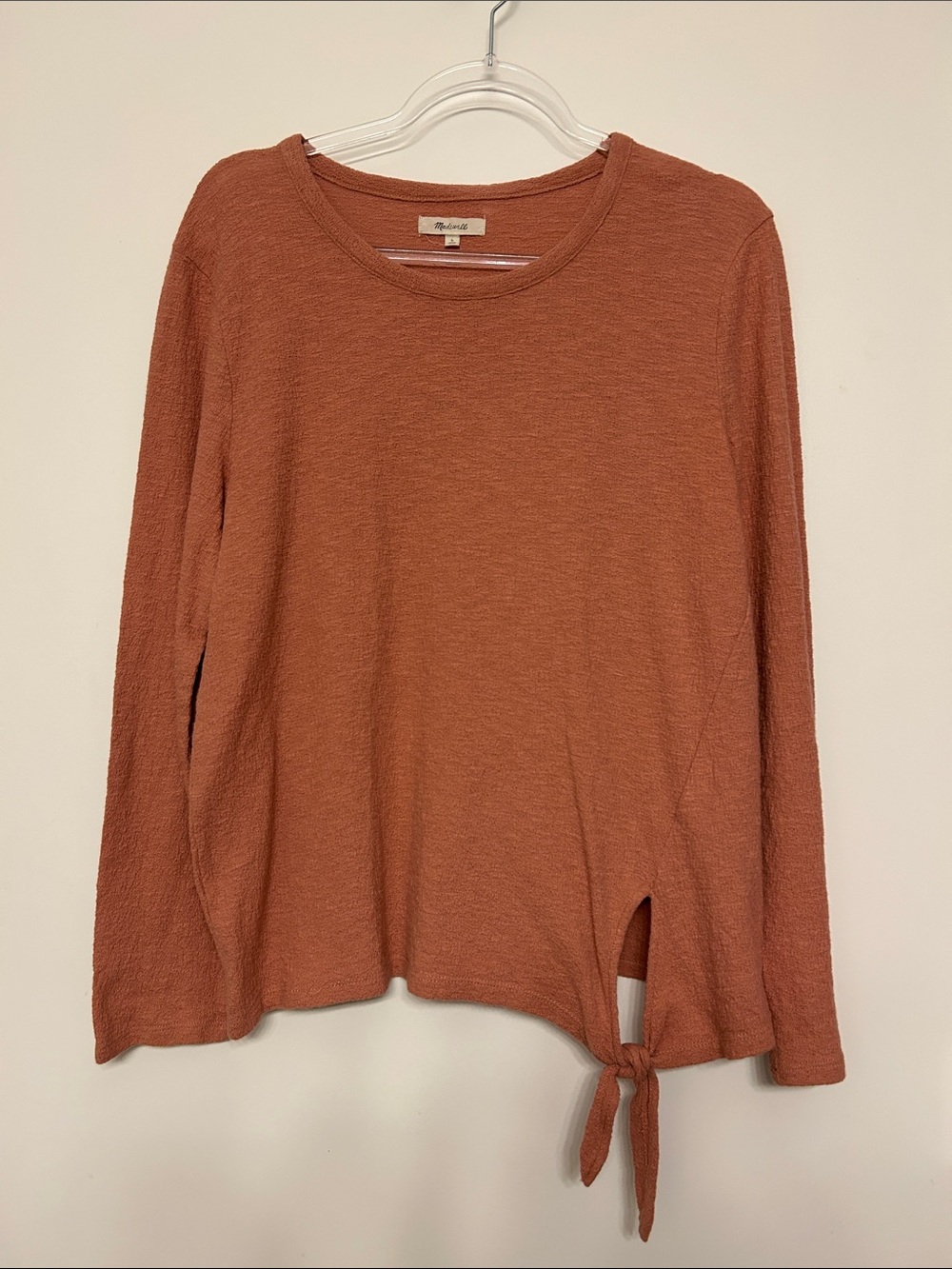 Madewell Terracotta Textured Side‑Tie Long Sleeve Top – Size Large